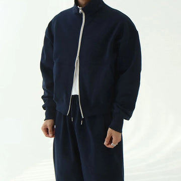 Mens Autumn Winter Harajuku Two-Way Zipper Cardigan Sweatshirt Genderless Essential Fashion Casual Short Stand-Collar Jacket